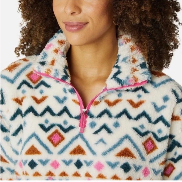 Eddie Bauer Fleece Pullover Size M Cozy Aztec Pattern Winter Casual - Picture 2 of 12
